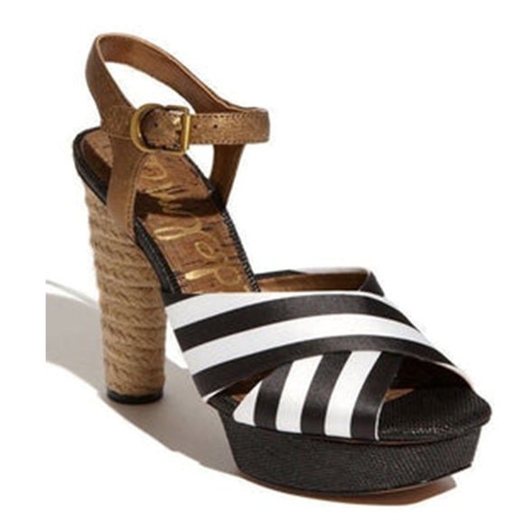 Sam Edelman Shoes - Sam Edelman Black White Leather Mabel Ankle Strap Platform Sandals Peep Toe NWT